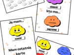 EMOCJE - pakiet: karty demonstracyjne 8 sztuk, gra "Ja mam, kto ma..." + instrukcja, kolorowanka "Pokoloruj emocje", karta pracy "Jak się dziś czuję"