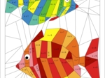Tabliczka mnożenia, mnożenie przez 4, wielokrotności, kolorowanka rybki