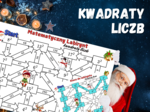 MATEMATYCZNY LABIRYNT - kwadraty liczb, klasa 7-8, karta pracy, Boże Narodzenie, Święta, Mikołajki, zima