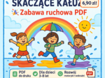 „Skaczące kałuże” – zabawa ruchowa z kartonowymi kałużami.