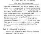 Past Simple - Valentine's Day - Walentynki - angielski - karta pracy - czytanie ze zrozumieniem - A2/B1 - egzamin ósmoklasisty