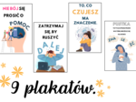 9 kolorowych plakatów do pokoju pedagoga/psychologa, na gazetkę szkolną. Minimalistyczne. Zdrowie psychiczne