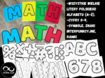 Matematyczne litery do druku na szkolną gazetkę (dowolny napis). Litery, cyfry, symbole i ramki. Matematyczna gazetka, tablica, dekoracja ścienna, sali lub klasy.