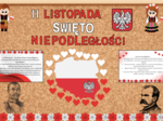 Gazetka na 11 listopada| Święto Niepodległości | Duży napis w formacie A4| 2 plansze informacyjne| duży plakat Józefa Piłsudskiego gratis!