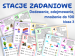 STACJE ZADANIOWE – Sklep Czarodzieja, dodawanie, odejmowanie, mnożenie do 100, klasa 3, zakupy, pieniądze, koniec roku