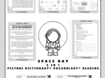 Space Day - słowniczki obrazkowe + ćwiczenie na słownictwo + czytanie ze zrozumieniem