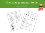 Everyday grammar: to be, articles, plural, grade 4, worksheet, job professions. Gramatyka dla klasy 4, podwójne karty pracy z ćwiczeniami na odmiane czasownika to be, zdania twierdzące, przeczenia, pytania, krótkie odpowiedzi, rozróżnianie liczby mnogiej