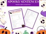 Spooky Sentences: Present Simple Worksheets Halloween Edition Arkusz ćwiczeń Karty pracy na ćwiczenie czasu Present Simple dla klasy 5 Motyw Halloween Dodatkowo Gra Memory