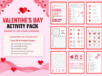 Valentine’s Day Activity Pack – karty pracy na Walentynki | Język angielski | SP 1–3  (wykreślanka, krzyzówka, liczenie i kolorowanie, labirynty, kodowanie i więcej!)