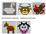 Zwierzęta Wiejskie - kodowanka - 5 obrazków zakodowanych na dwa sposoby