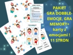 PAKIET EMOCJE: Gra Dobble- Emocje, Gra MEMORY-Emocje + karty z emocjami i podpisami 11 stron  TUS,TERAPIA, pedagog specjalny