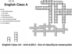 English Class A2 – Unit 8 – krzyżówki – Cele życiowe/Out of class_Życie toważyskie/Zgoda i jej brak/Dobre maniery