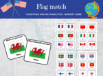 Flag Match: Countries & Nationalities - Memory game- Państwa, Narodowości, Flagi Gra Memory, język angielski, klasa 4, 5, 6