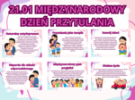 21.01- Międzynarodowy Dzień Przytulania- napis + 10 kolorowych kart A4