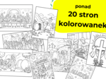 Kolorowanki wielkanocne — Zmartwychwstanie i wydarzenia paschalne (PDF, 20 stron). Zestaw ilustracji do druku
