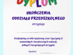 Dyplomy ukończenia oddziału przedszkolnego, klas 1-3 oraz podziękowania.