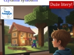 Czytanie sylabami- duże litery, opowiadanie z postaciami Minecraft