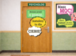 Gazetka i dekoracja drzwi- afirmacje. Psycholog, pedagog, wychowawca