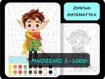 Kolorowanka matematyczna, mnożenie 1-1000, tabliczka mnożenia, świąteczna matematyka, mnożenie liczb dwucyfrowych 5 ELF