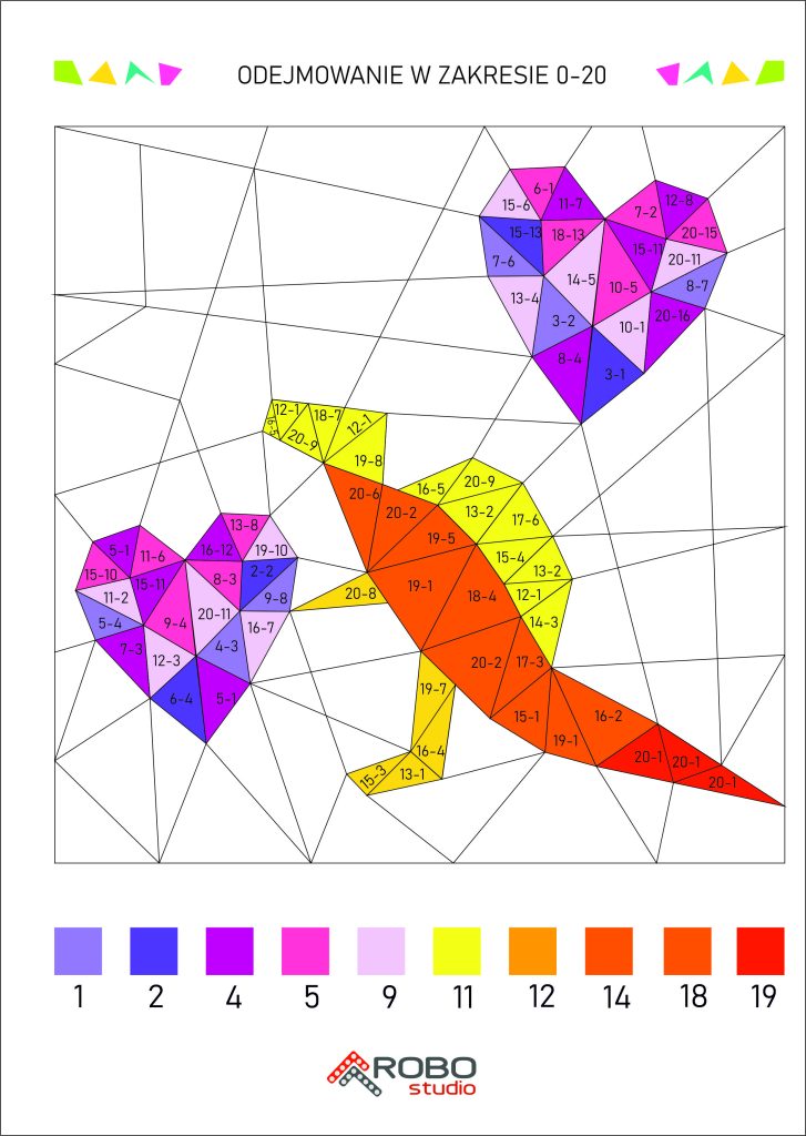 Odejmowanie W Zakresie Kolorowanka Po Numerach Dinozaury