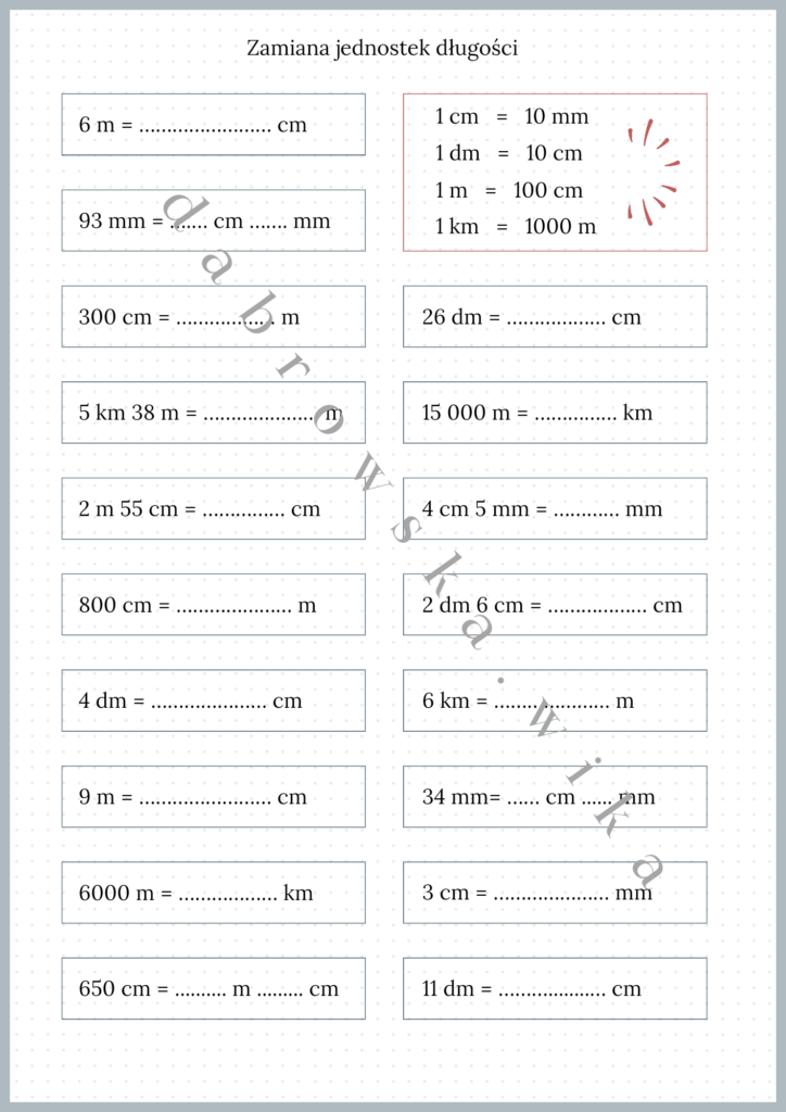 Zamiana jednostek długości karta pracy Złoty nauczyciel