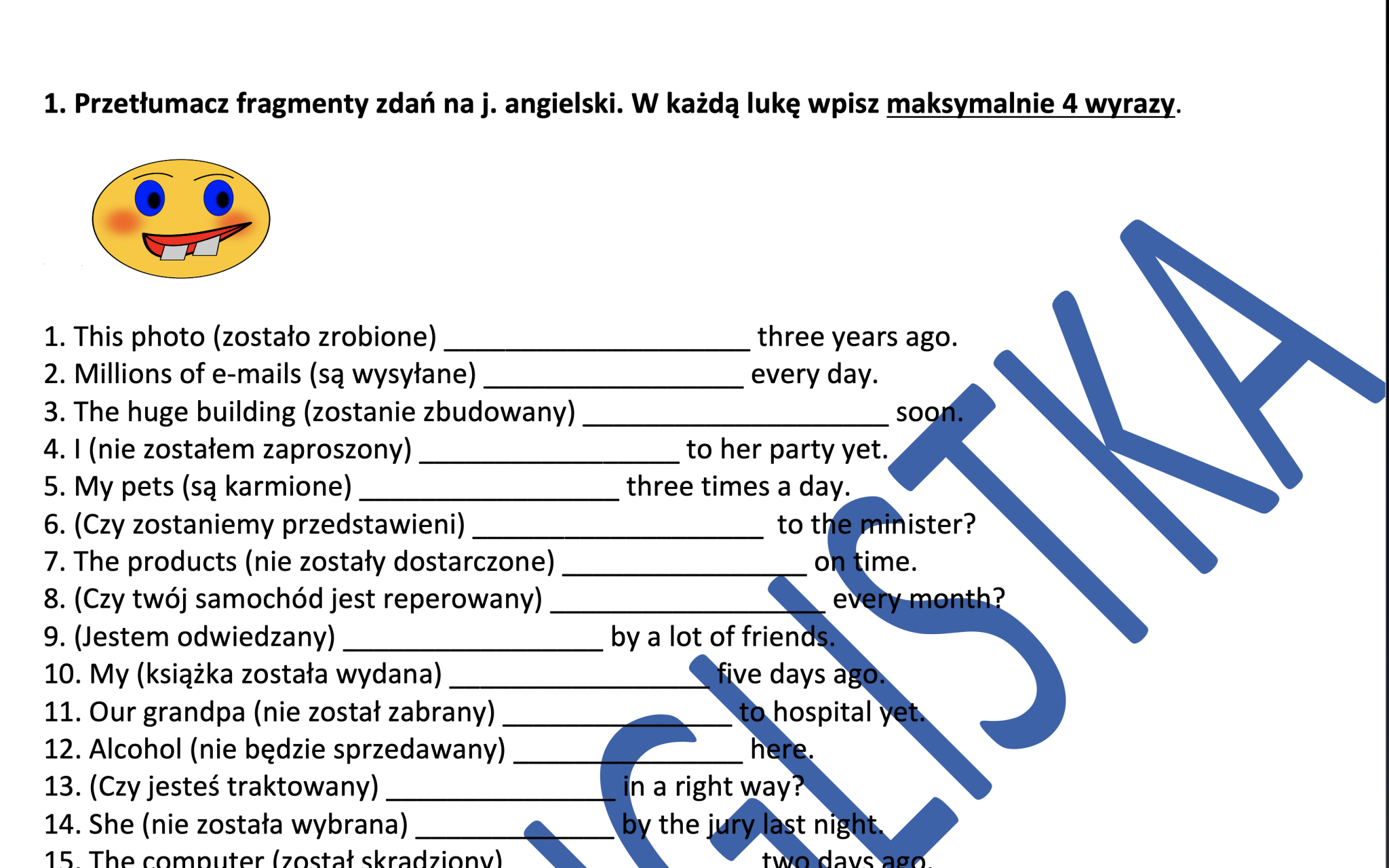 Strona bierna egzamin ósmoklasisty tłumaczenie fragmentów zdań i