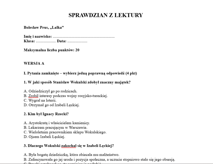Sprawdzian- Lalka