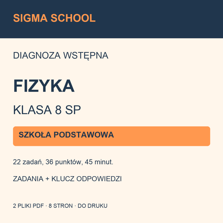 Diagnoza wstępna — fizyka, klasa 8 SP + klucz i analiza
