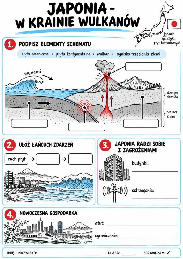 Geografia – klasa 8 | 14 graficznych kart pracy + klucz odpowiedzi