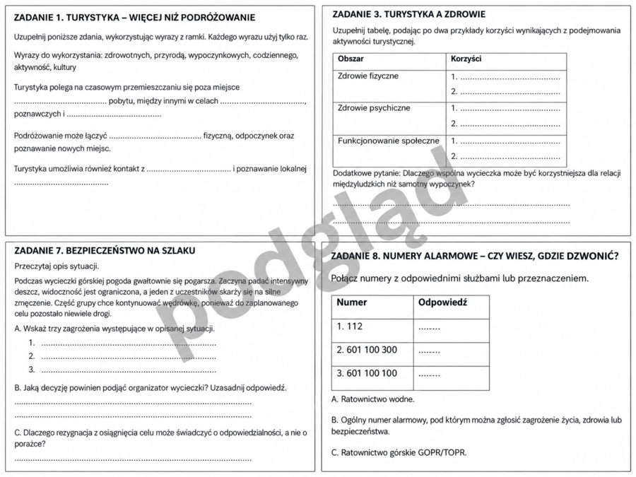 Planowanie i organizacja wycieczki turystycznej w duchu zrównoważonej turystyki KARTA PRACY + KLUCZ ODPOWIEDZI | edukacja zdrowotna