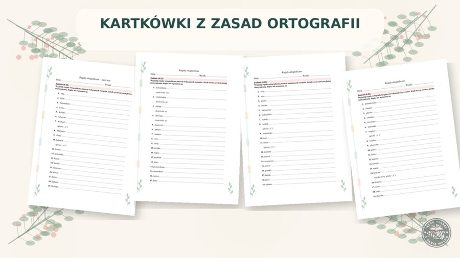 KARTKÓWKI Z ZASAD ORTOGRAFII