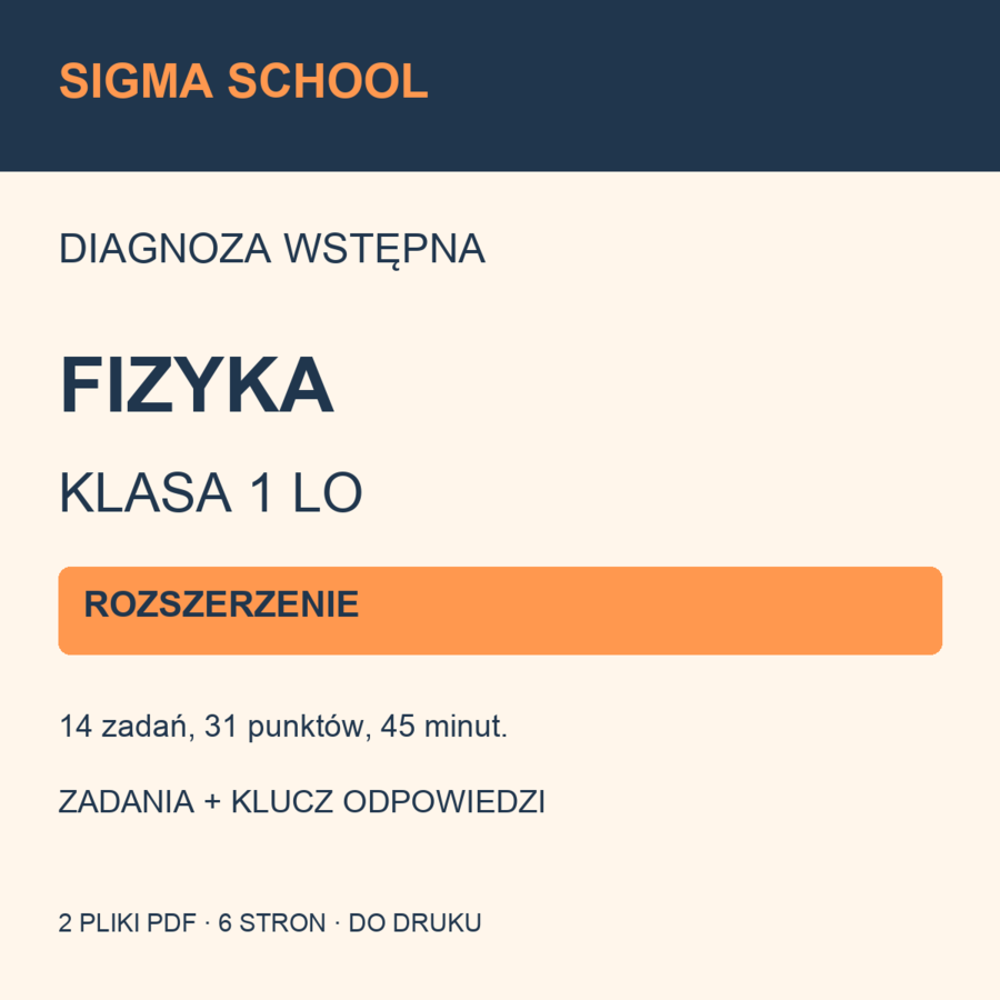 Diagnoza wstępna — fizyka, klasa 1 LO — ROZSZERZENIE + klucz i analiza
