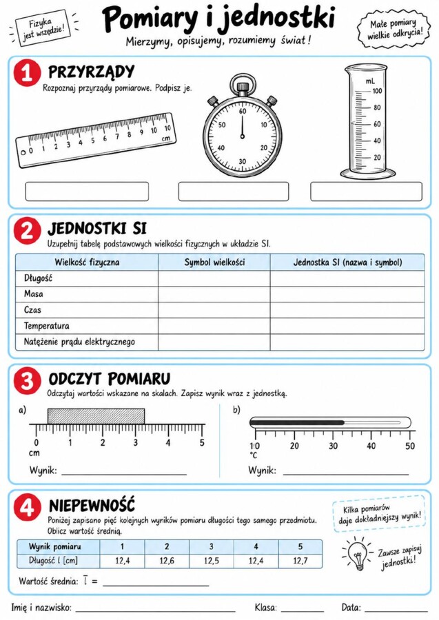 Fizyka – 15 graficznych kart pracy dla klasy 7 z kluczem odpowiedzi