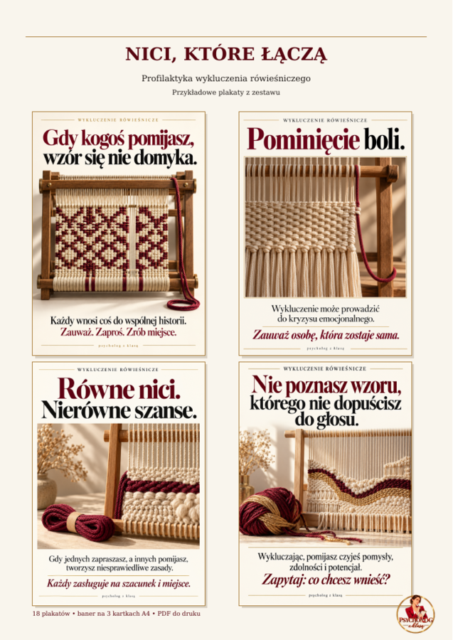 Nici, które łączą-o wykluczeniu rówieśniczym, empatia, relacje, plakaty, gazetka lub prezentacja