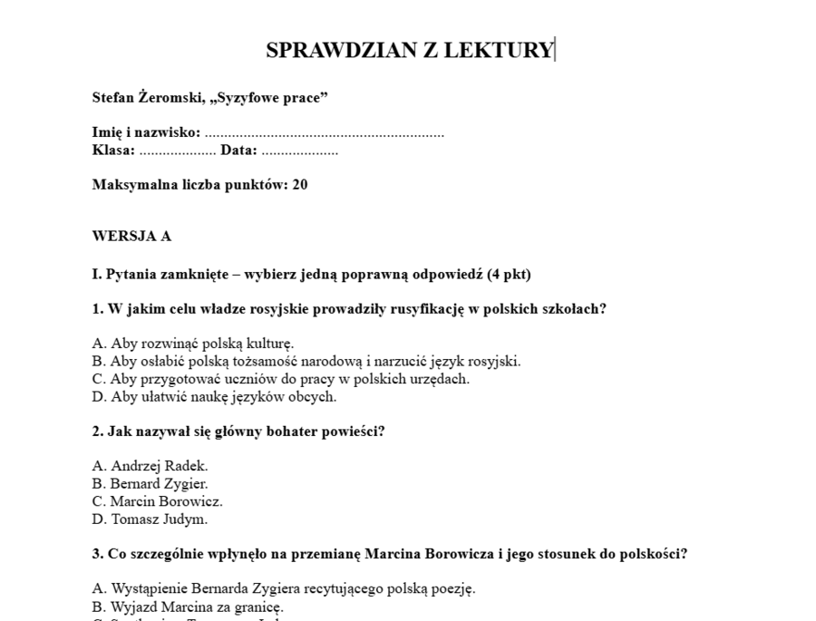 Sprawdzian- Syzyfowe prace