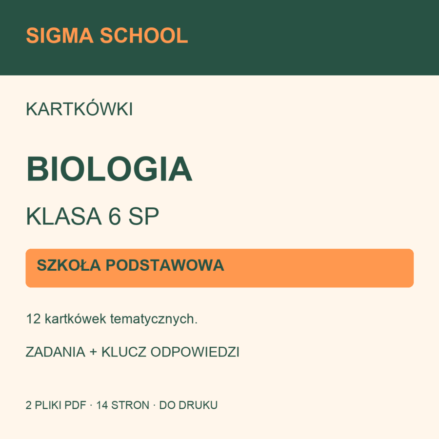 Kartkówki — biologia, klasa 6 SP + klucz odpowiedzi