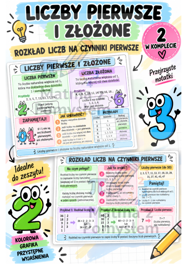 2 Wklejki matematyczne – liczby pierwsze i złożone + rozkład liczb na czynniki pierwsze