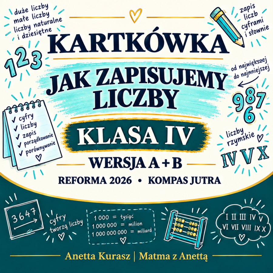 Kartkówka dla klasy IV - Jak zapisujemy liczby - grupa A i B + klucz odpowiedzi
