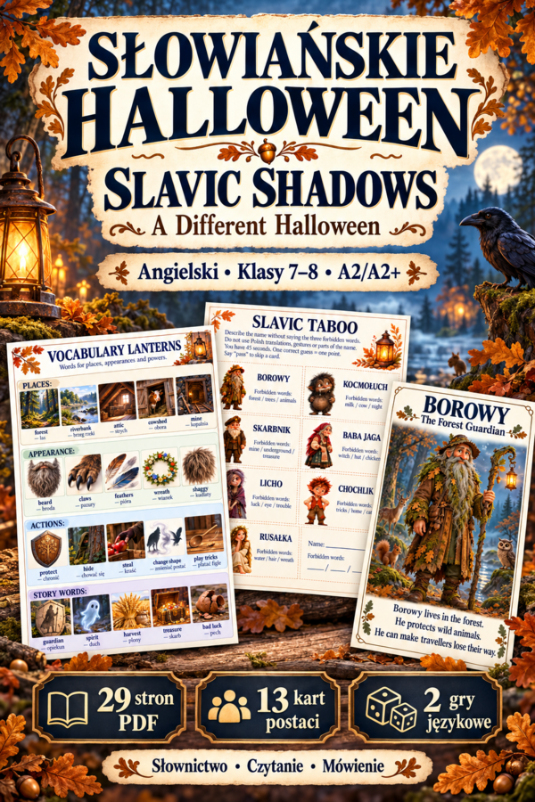 Słowiańskie Halloween – Slavic Shadows | Angielski, klasy 7–8 | A2/A2+ | 29 stron PDF