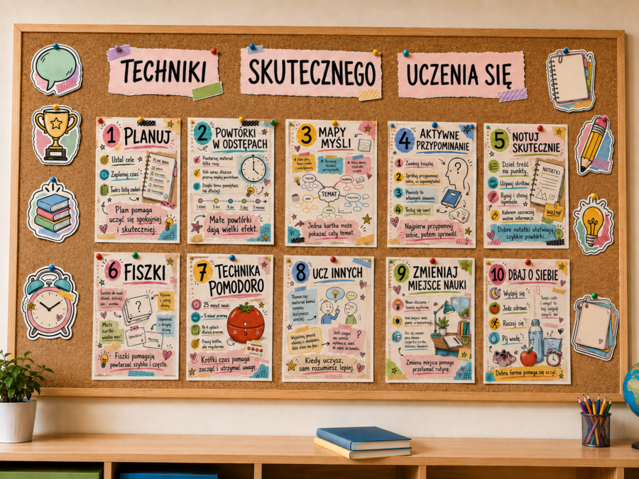 Gazetka klasowa „Techniki skutecznego uczenia się” – 10 stron A4 + dekoracje