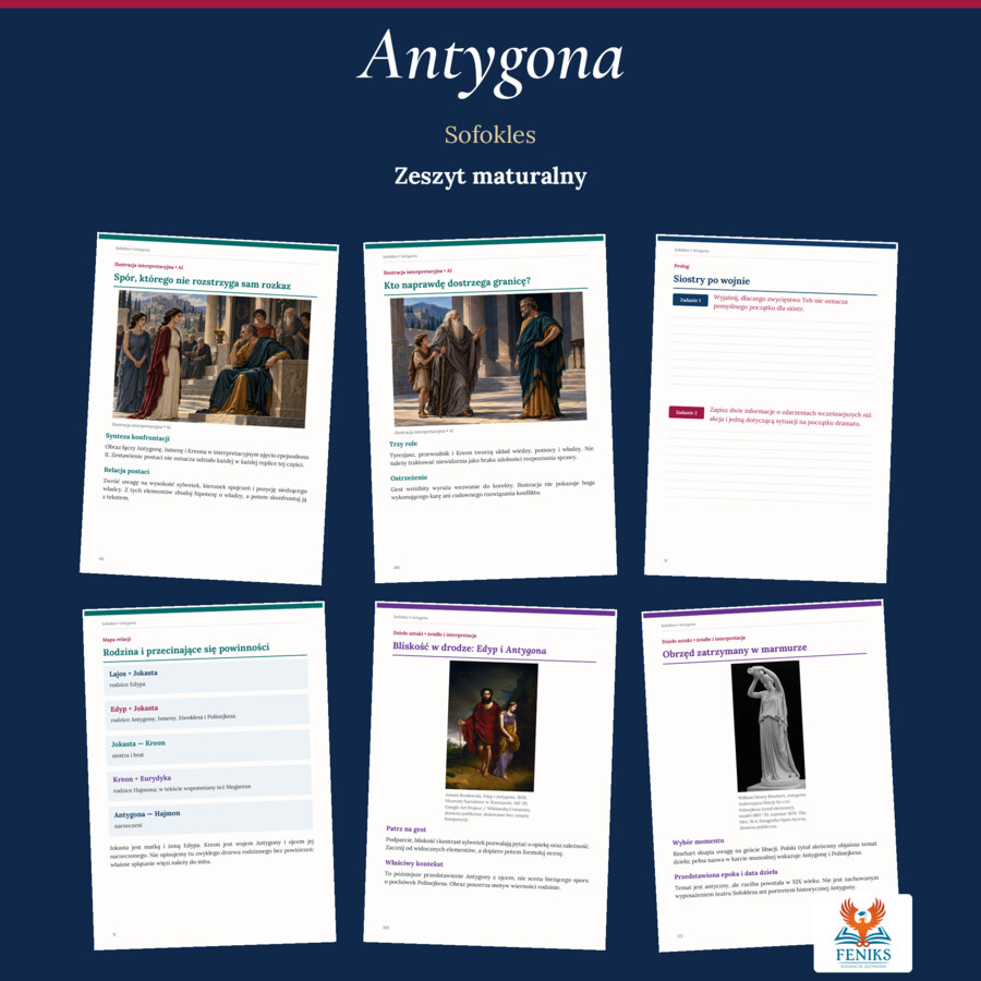 Antygona — Sofokles | Zeszyt maturalny: szczegółowe omówienie, 204 zadania i klucz odpowiedzi