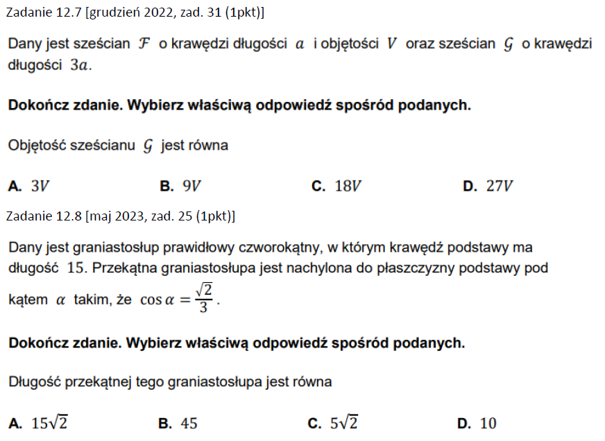 Przygotowanie do matury z matematyki - dział XII: Stereometria