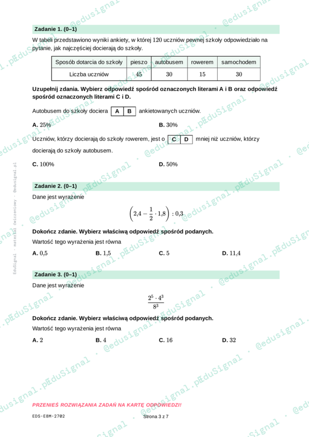 Próbny egzamin ósmoklasisty z matematyki, klasa 8 (arkusz II w układzie CKE + zasady oceniania)