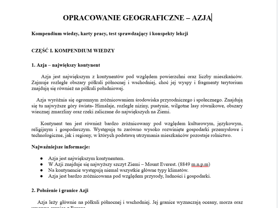 Azja- opracowanie geograficzne