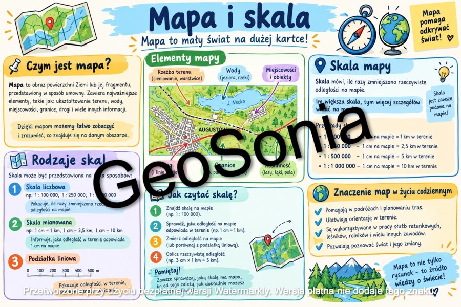 Mapa i skala geografia klasa 5 sketchnotka
