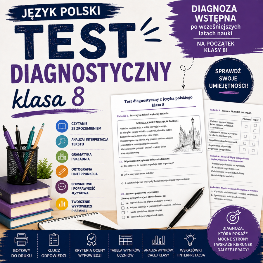 Diagnoza wstępna z języka polskiego dla klasy 8 SP