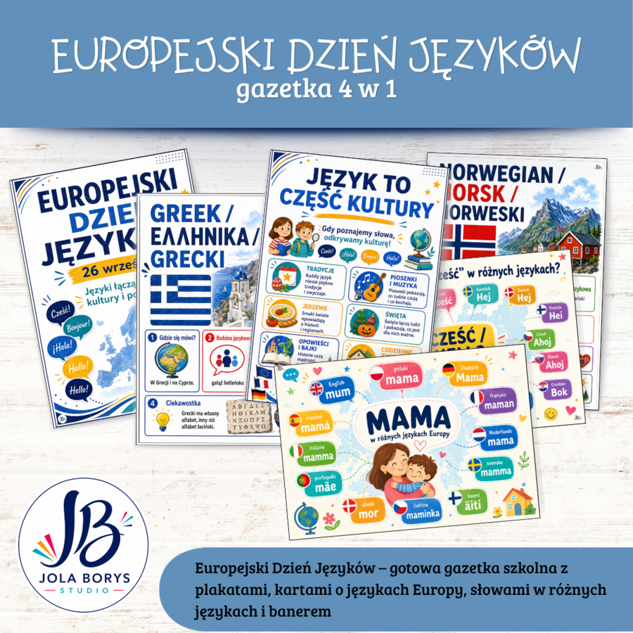 Europejski Dzień Języków – gazetka szkolna | plakaty, języki Europy, słowa w różnych językach + baner