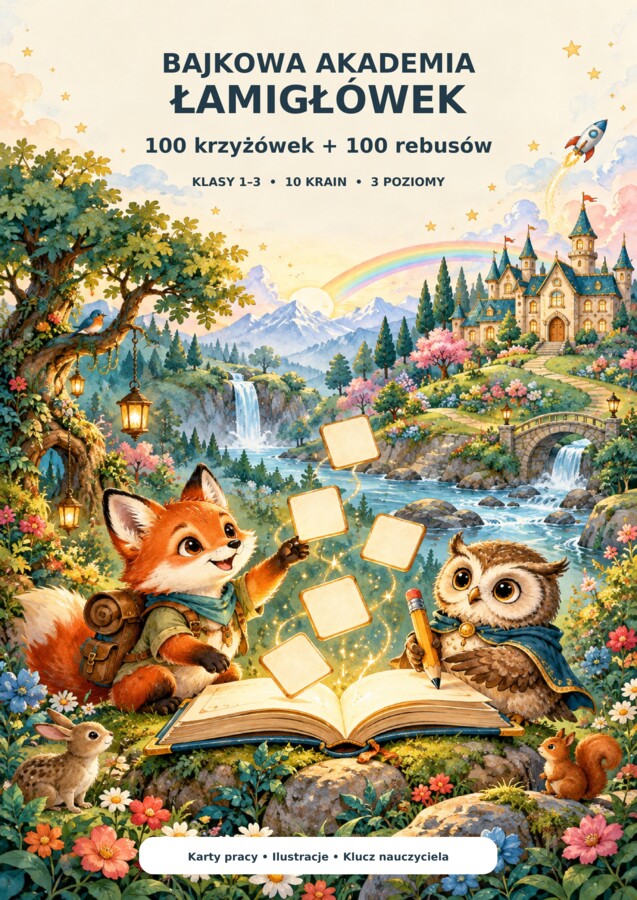 Bajkowa Akademia Łamigłówek - 100 krzyżówek + 100 rebusów - Klasy 1-3