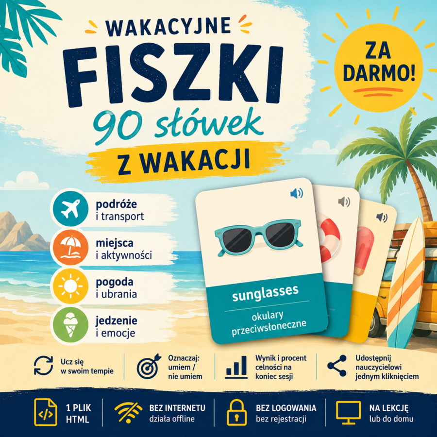 DARMOWE Fiszki - Wakacyjne Słownictwo 90