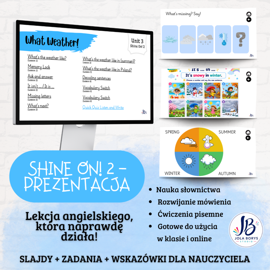 Shine On! 2 – Unit 2 What Weather! | prezentacja do lekcji + gry i ćwiczenia
